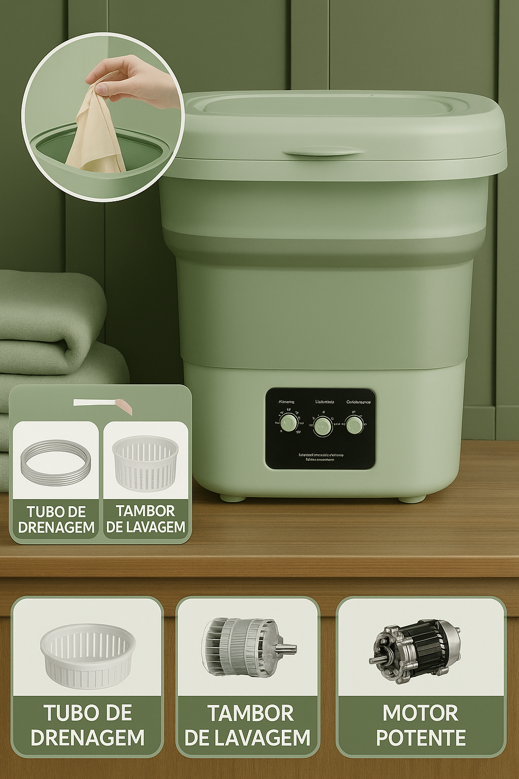 Mini máquina de lavar roupa 11L, dobrável portátil moderna de lavar automática roupa