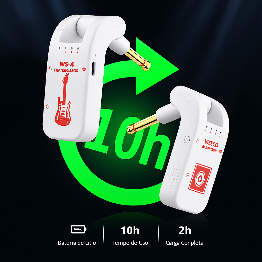 2.4g sistema de guitarra sem fio recarregável transmissor receptor plug play transmissão em tempo real para guitarra elétrica baixo Branco