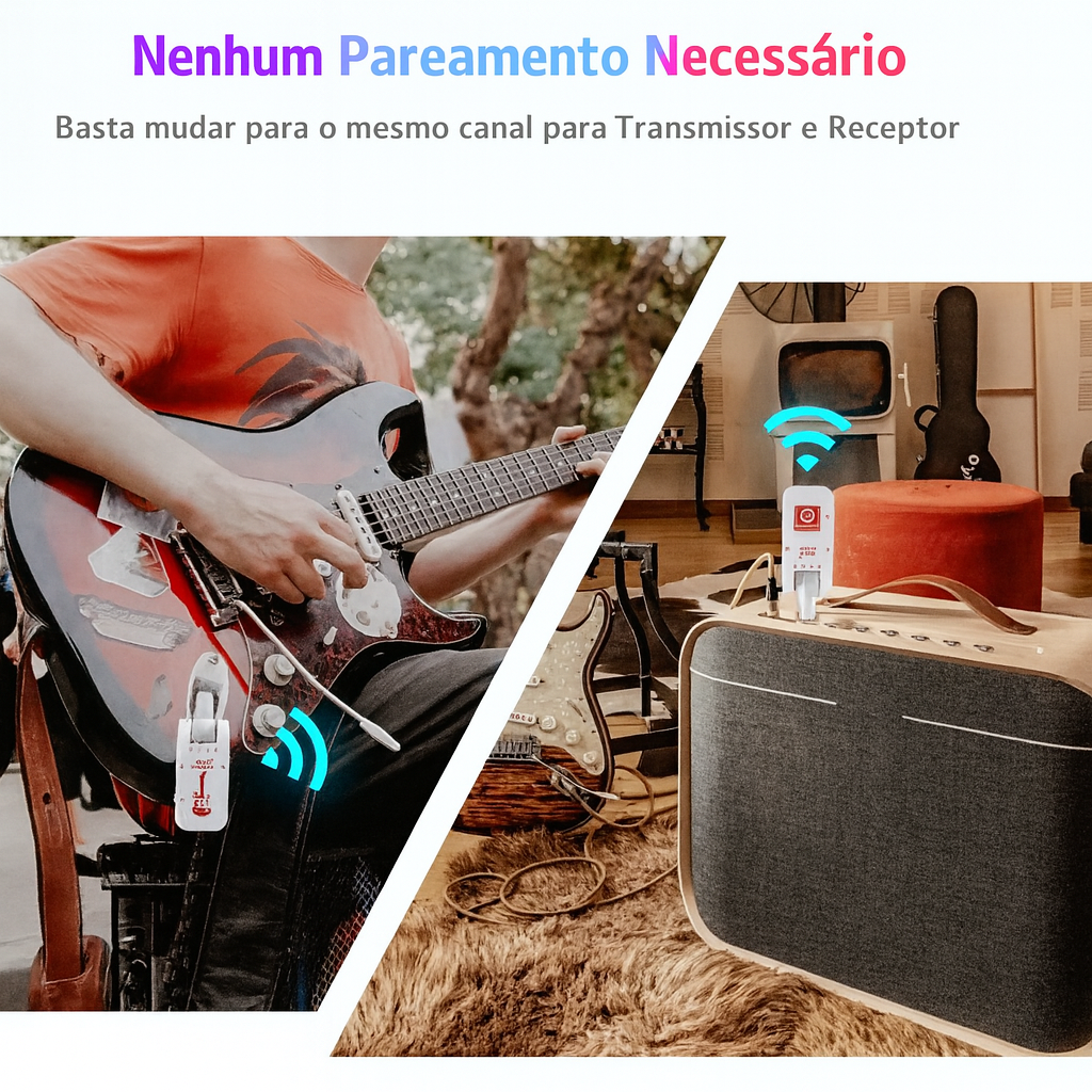 2.4g sistema de guitarra sem fio recarregável transmissor receptor plug play transmissão em tempo real para guitarra elétrica baixo Branco