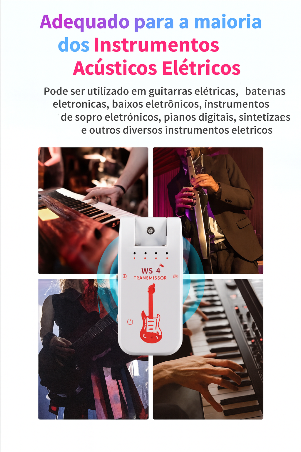 2.4g sistema de guitarra sem fio recarregável transmissor receptor plug play transmissão em tempo real para guitarra elétrica baixo Branco