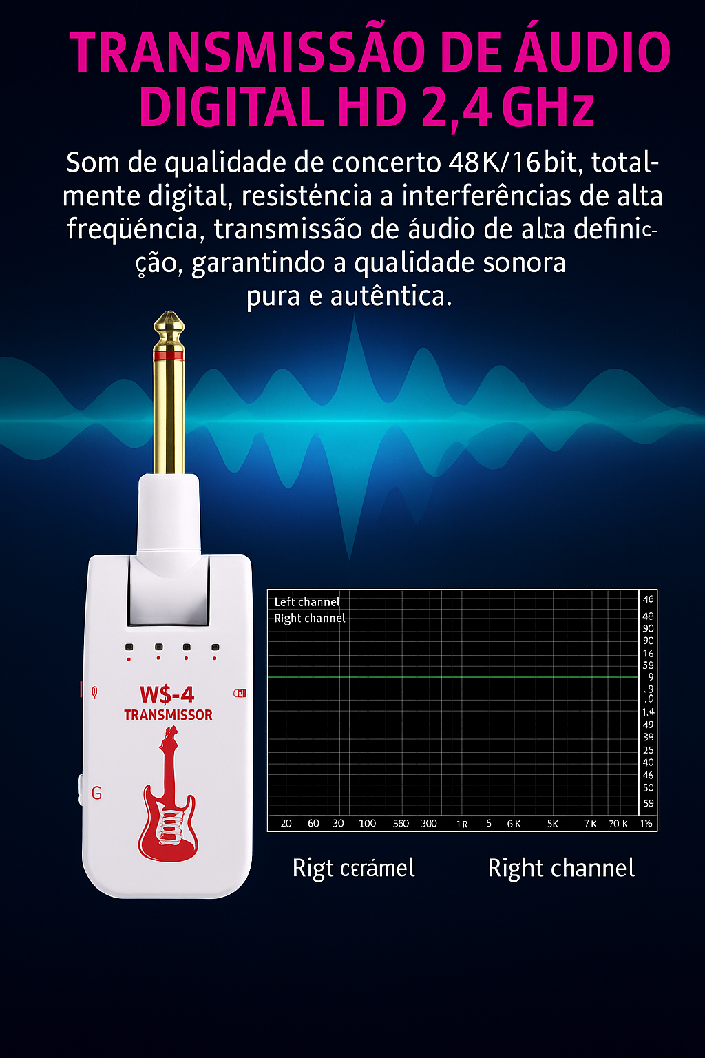 2.4g sistema de guitarra sem fio recarregável transmissor receptor plug play transmissão em tempo real para guitarra elétrica baixo Branco