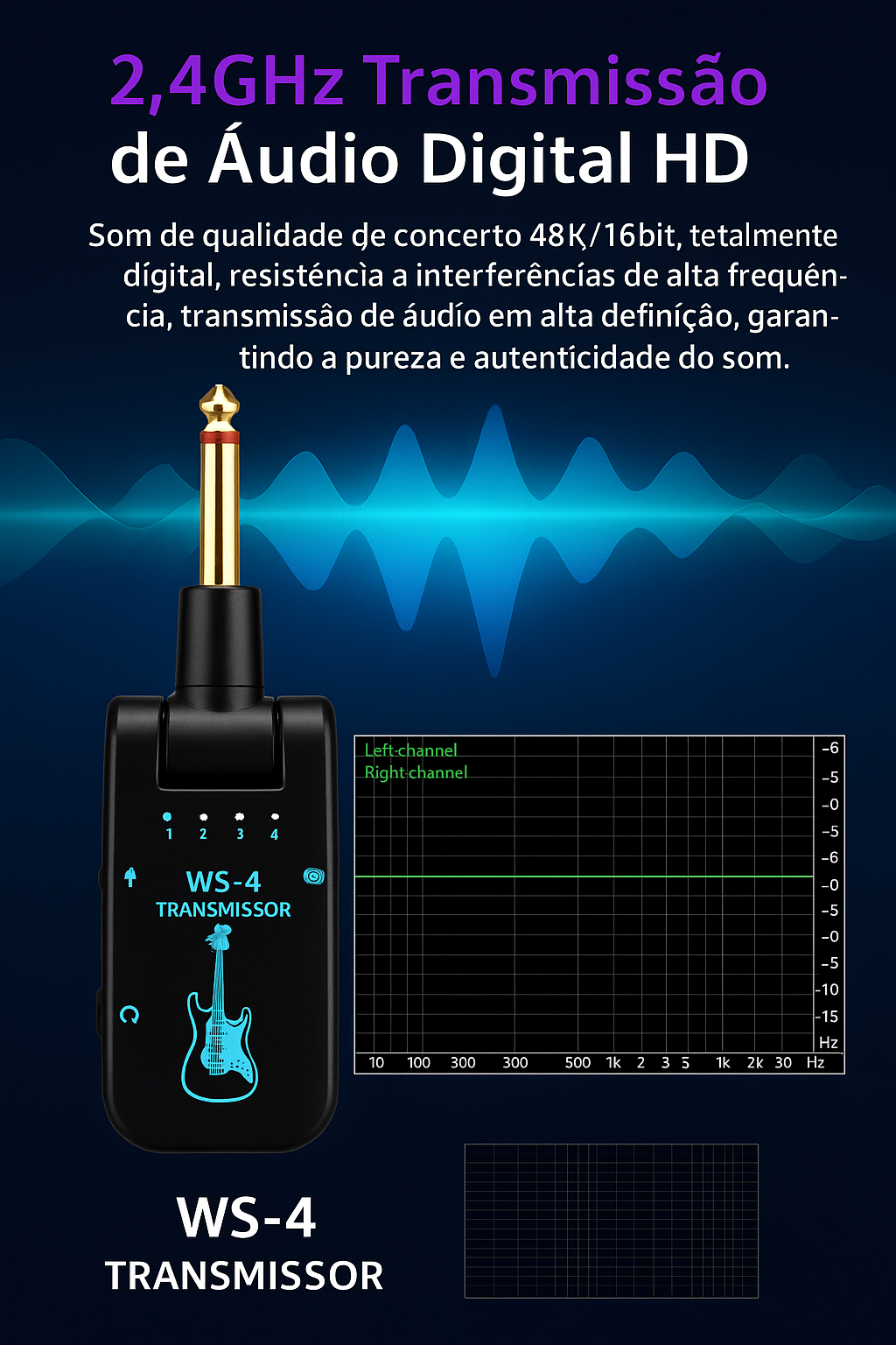 2.4g sistema de guitarra sem fio recarregável transmissor receptor plug play transmissão em tempo real para guitarra elétrica baixo Preto