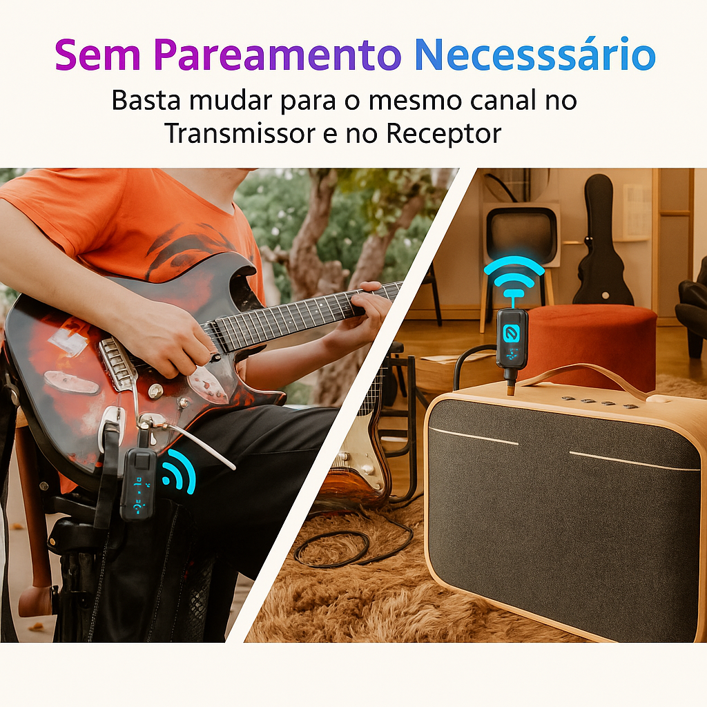 2.4g sistema de guitarra sem fio recarregável transmissor receptor plug play transmissão em tempo real para guitarra elétrica baixo Preto