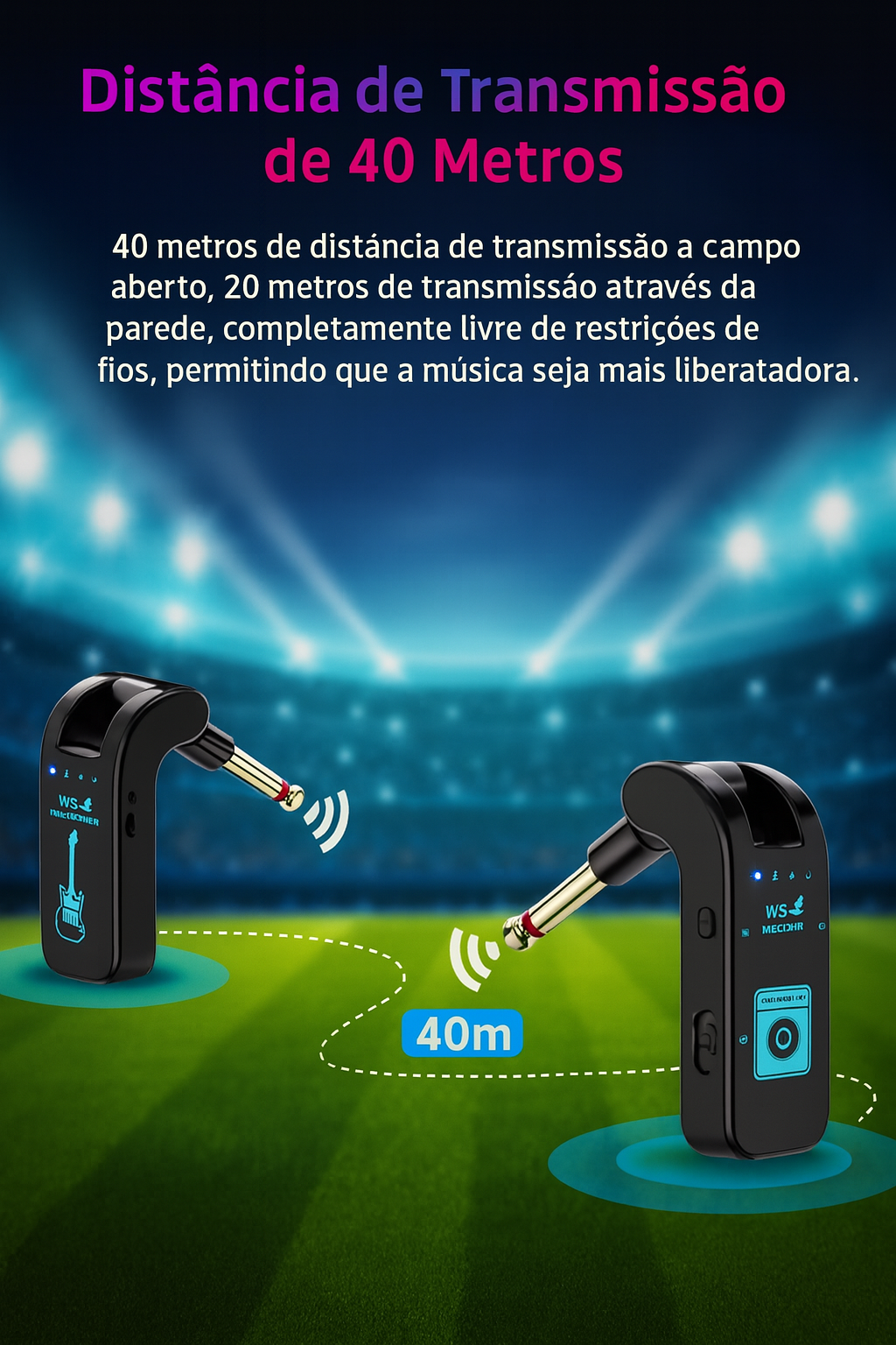 2.4g sistema de guitarra sem fio recarregável transmissor receptor plug play transmissão em tempo real para guitarra elétrica baixo Preto