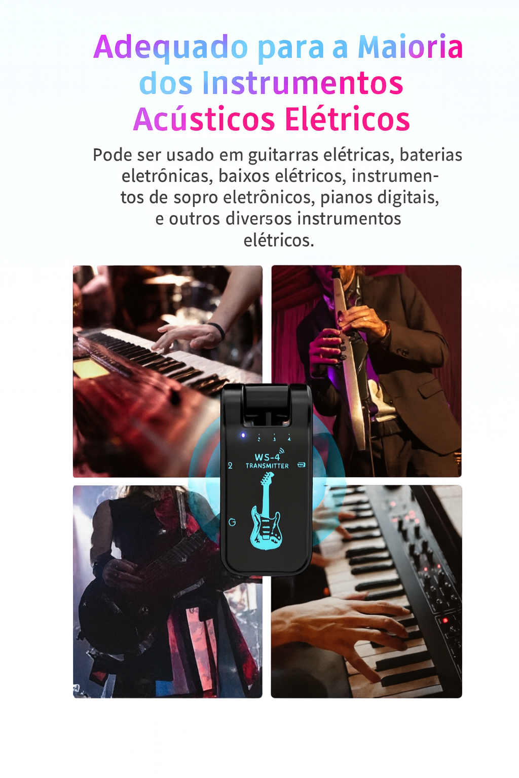 2.4g sistema de guitarra sem fio recarregável transmissor receptor plug play transmissão em tempo real para guitarra elétrica baixo Preto