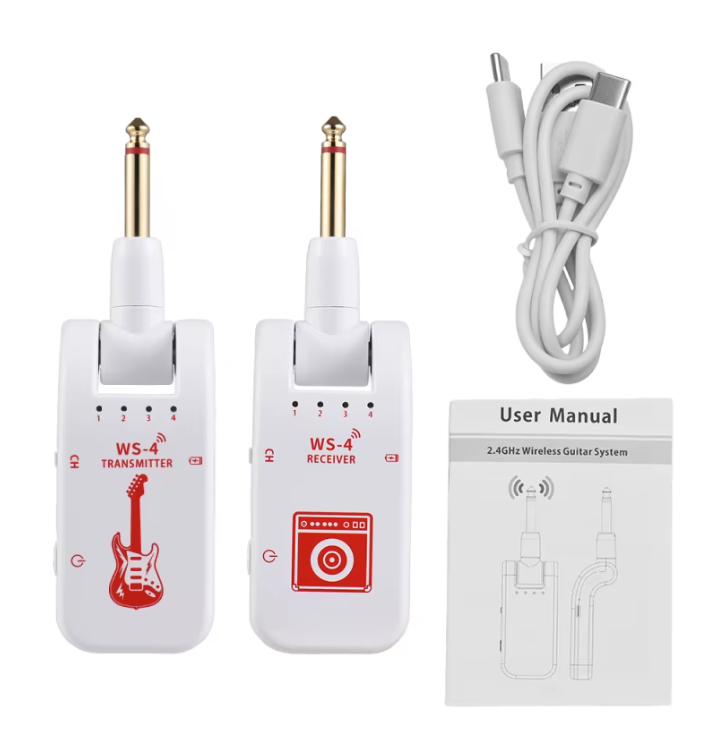 2.4g sistema de guitarra sem fio recarregável transmissor receptor plug play transmissão em tempo real para guitarra elétrica baixo Branco