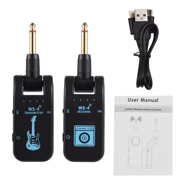 2.4g sistema de guitarra sem fio recarregável transmissor receptor plug play transmissão em tempo real para guitarra elétrica baixo Preto