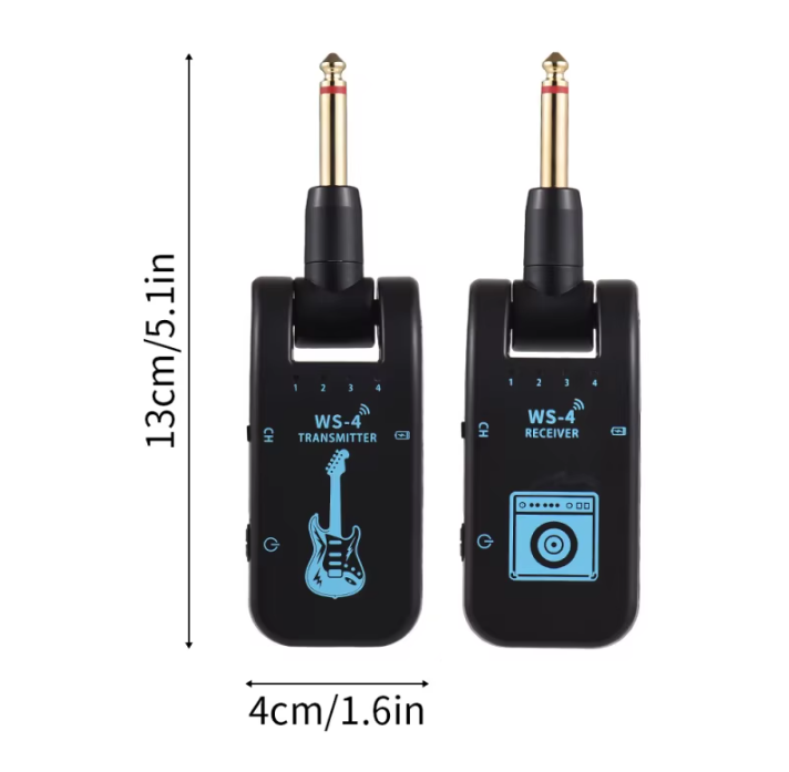 2.4g sistema de guitarra sem fio recarregável transmissor receptor plug play transmissão em tempo real para guitarra elétrica baixo Preto